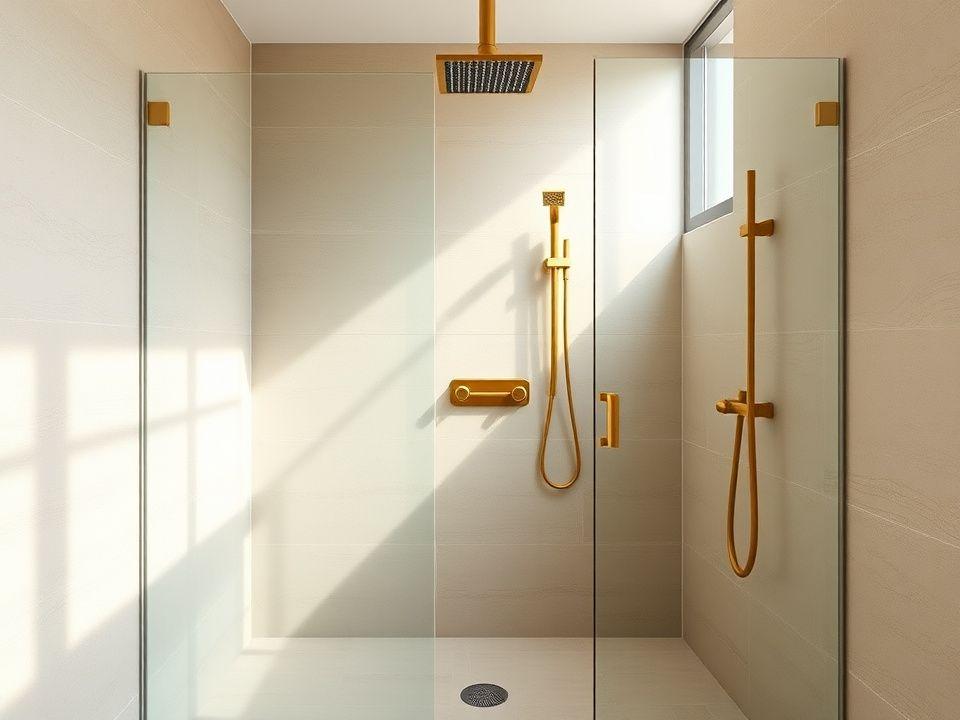 Walk-in shower with linear drain and matte tiling