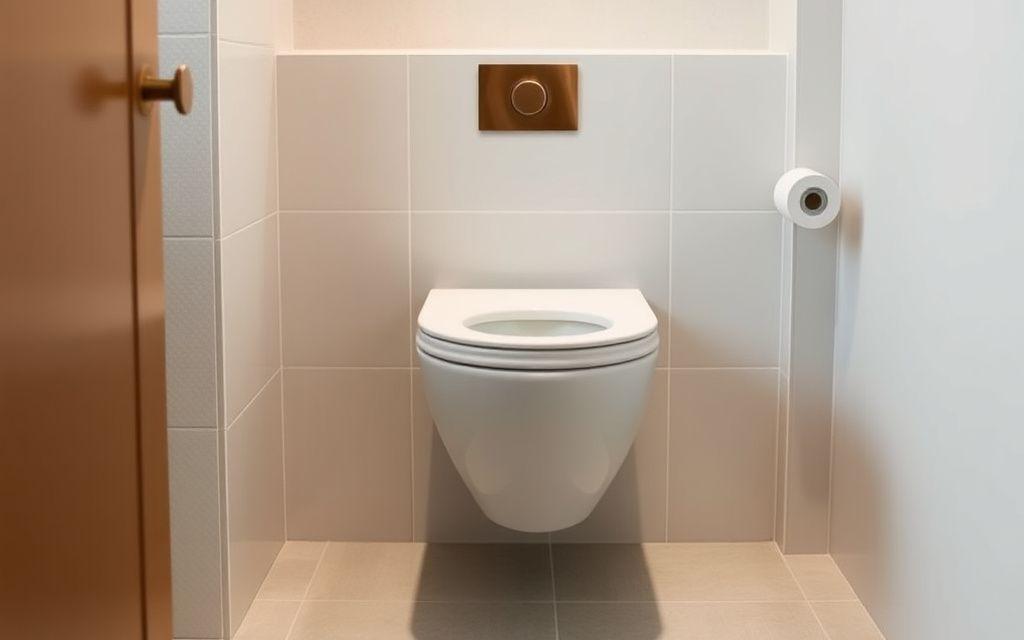 Wall-hung toilet being installed in a guest washroom